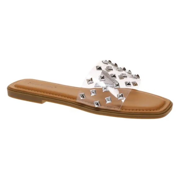 Pierre Dumas Empress Clear Silver Studded Sandals - Sz 8 1/2 - Picture 2 of 8